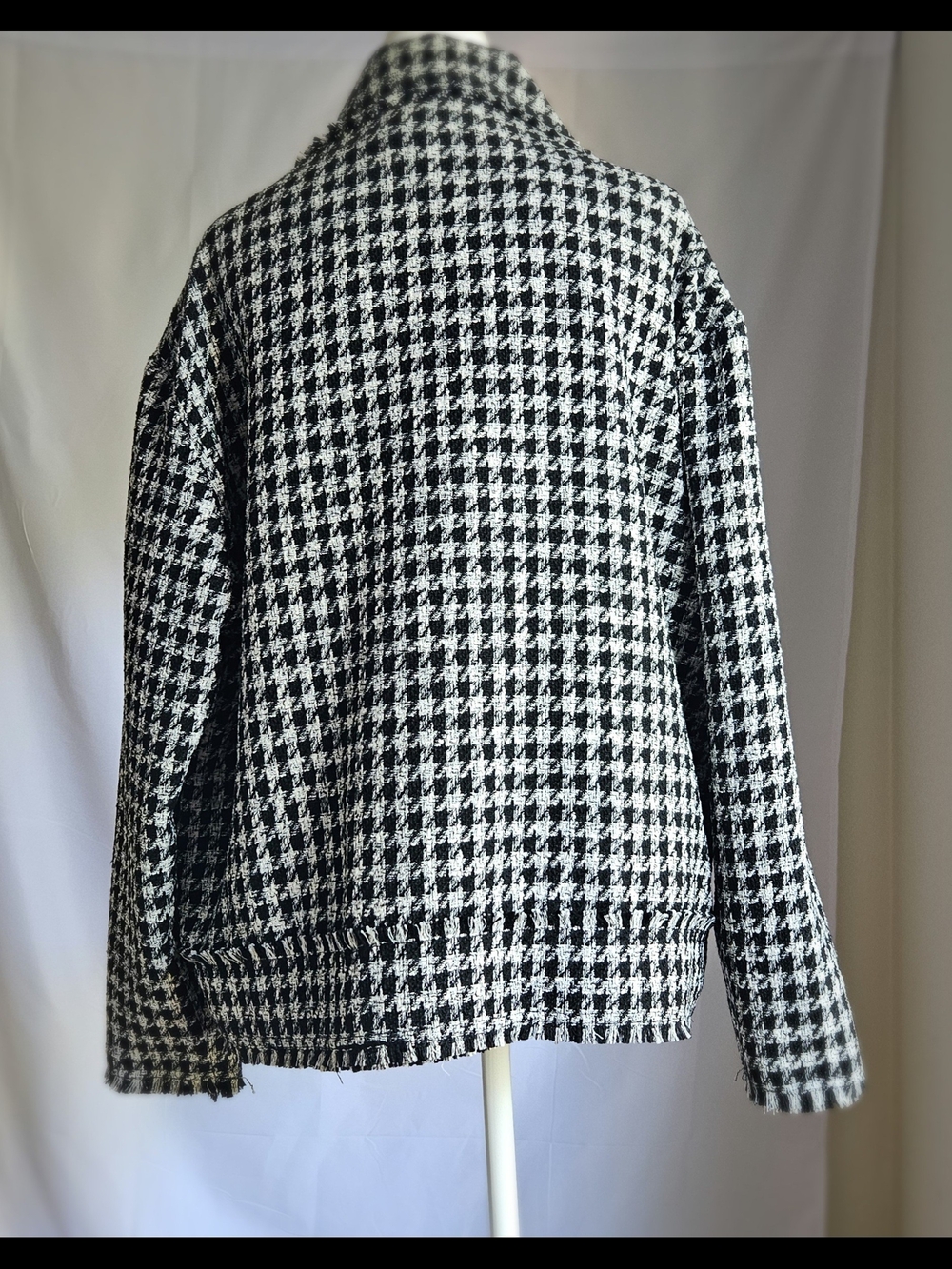 Johnston & Murphy NWT Black White Houndstooth Tweed Shacket Jacket Fringe L - Picture 5 of 15
